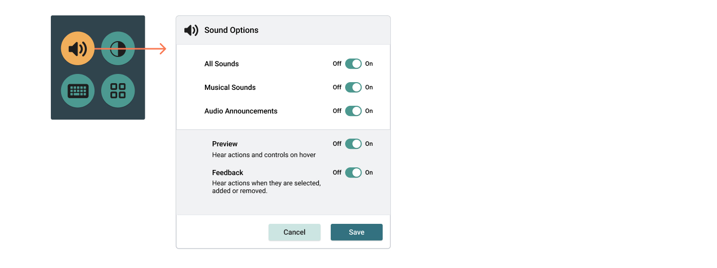 Weavly audio settings menu This image shows an expanded audio settings menu for the Weavly coding environment.
